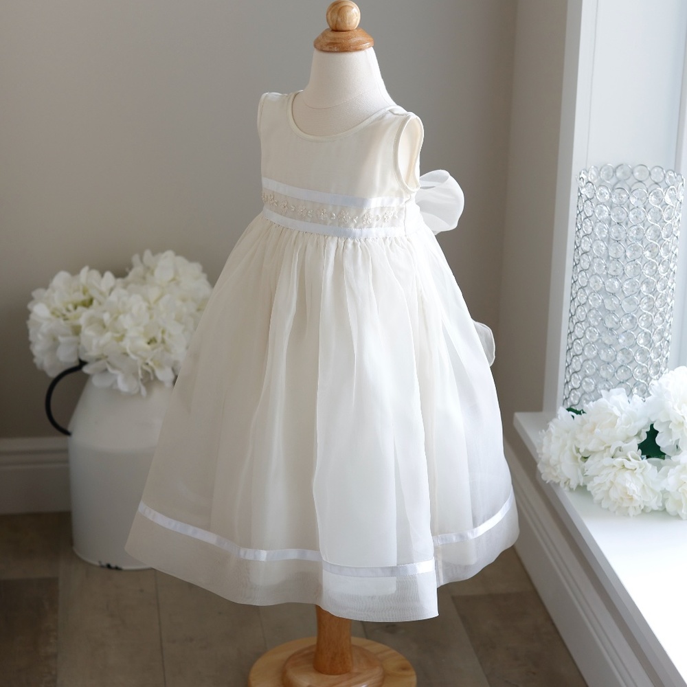 Strasburg Dress Flower Girl Silk Ecru Size 2 Special Occasion Beaded Satin Trim
